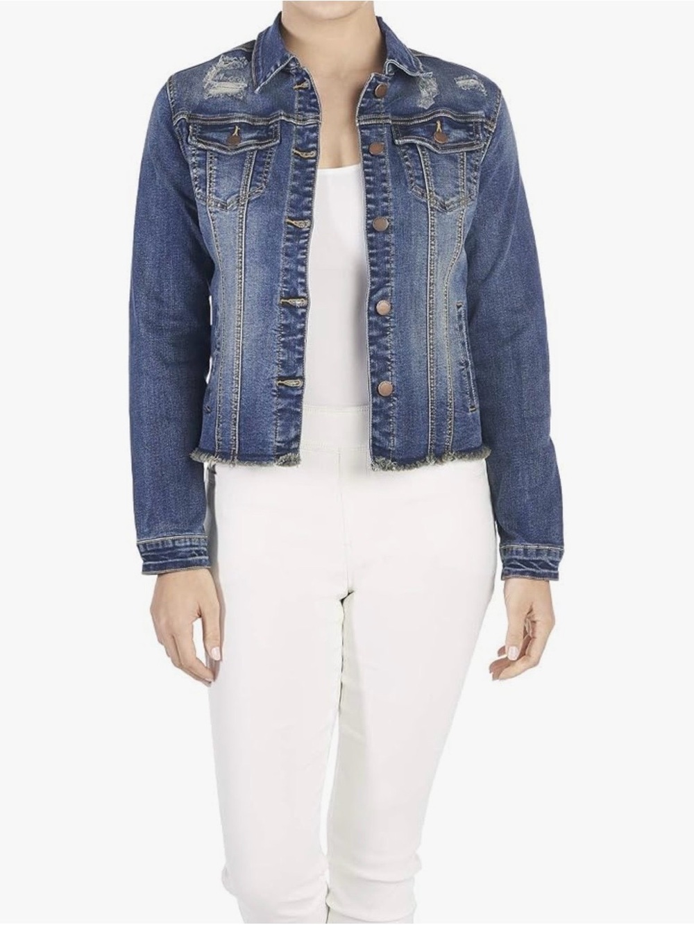 Coco + Carmen Distressed Blue Denim Jacket